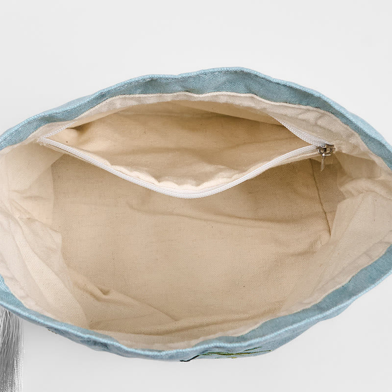 Foviel Sticked Green Bambus Baumwolle Leinen Umhängetasche Schultertasche