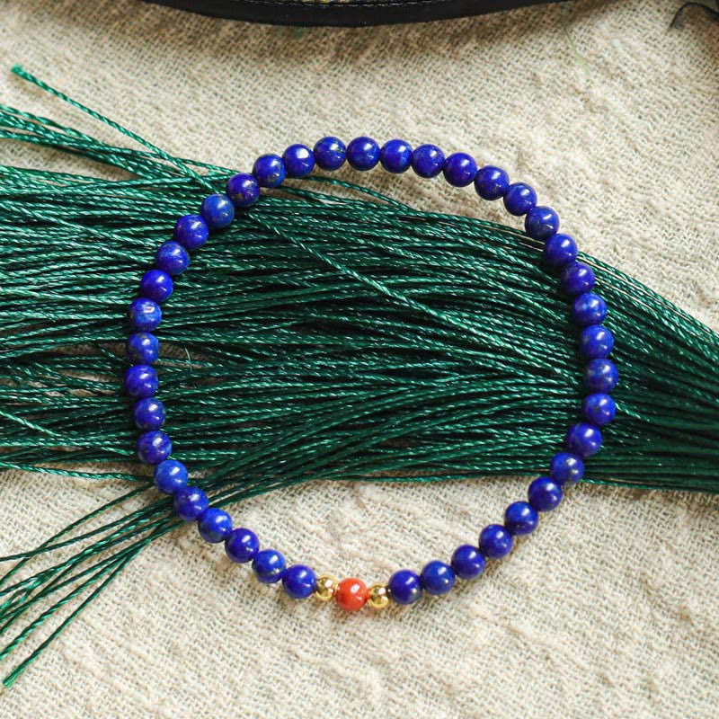 Buddha Stones Small Lazurite Cinnabar Ultra-thin Beads Positive Bracelet - image 2