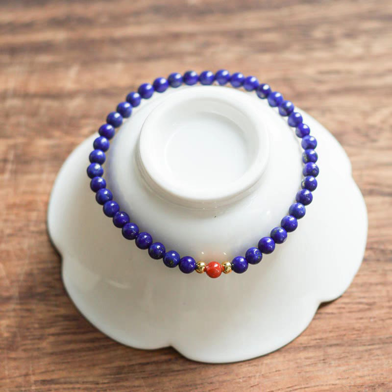 Buddha Stones Small Lazurite Cinnabar Ultra-thin Beads Positive Bracelet - image 0