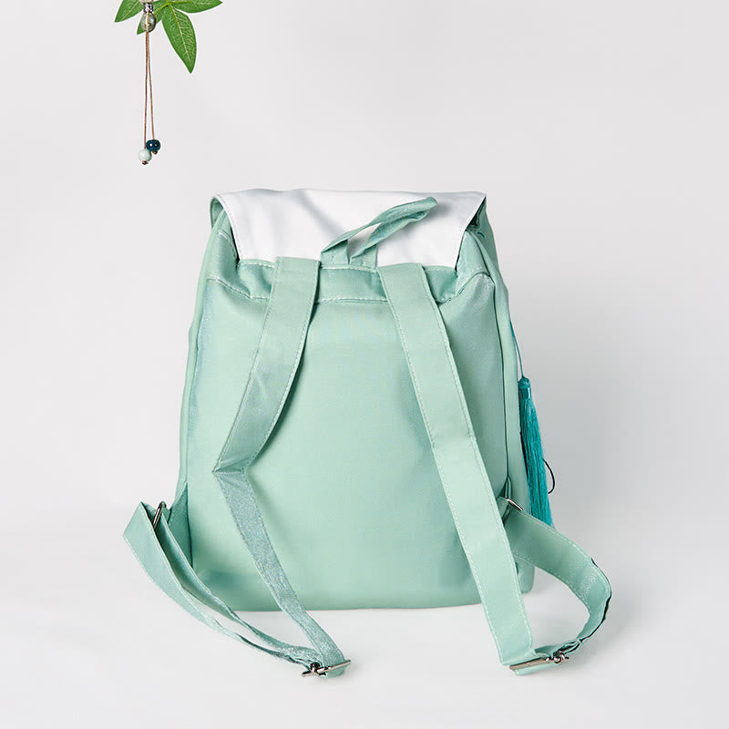 Foviel Handgefertigte grüne Pfingstrose Blumen Stickerei große Kapazität Leinwand Rucksack