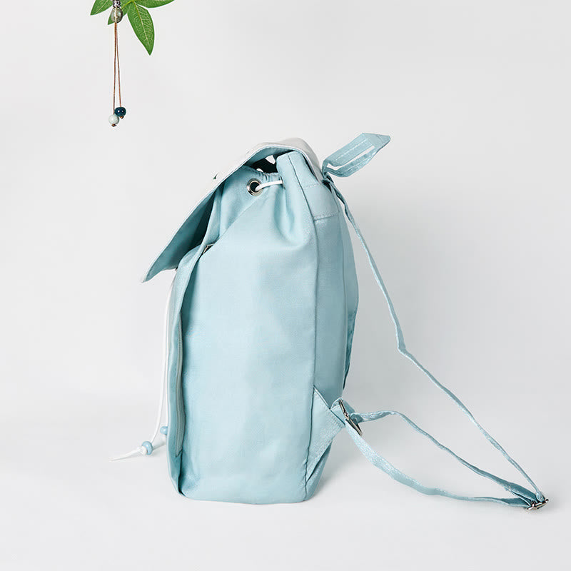 Foviel Handgefertigtes blaues Epiphyllum Stickerei große Kapazität Leinwand Rucksack