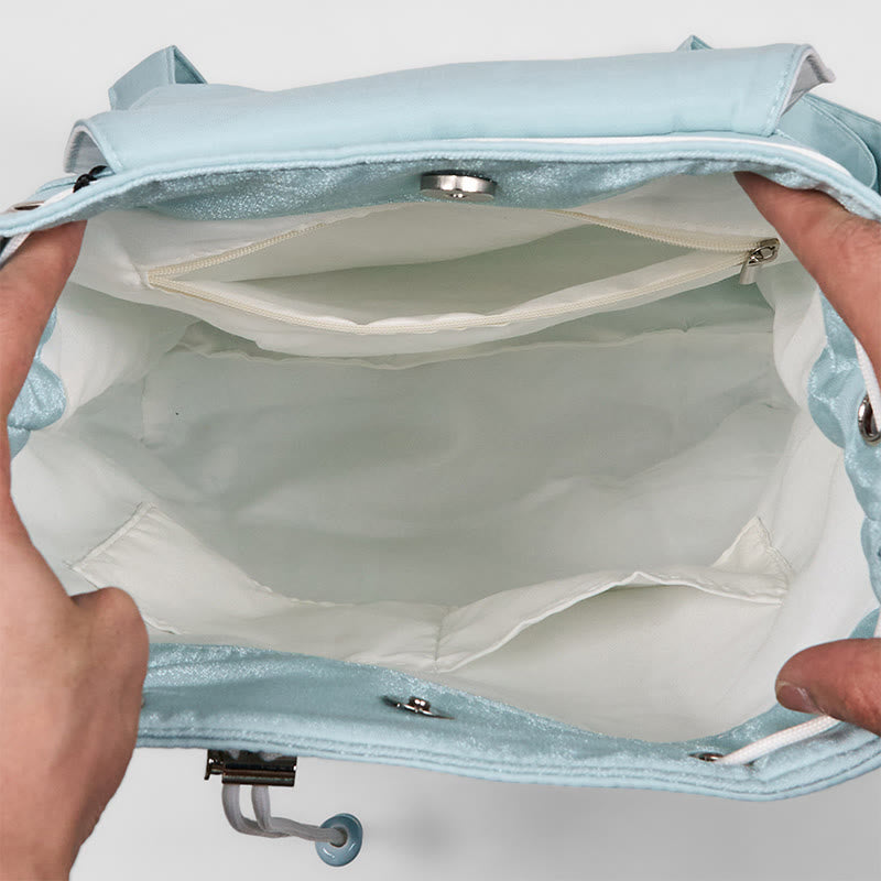 Foviel Handgefertigtes blaues Epiphyllum Stickerei große Kapazität Leinwand Rucksack