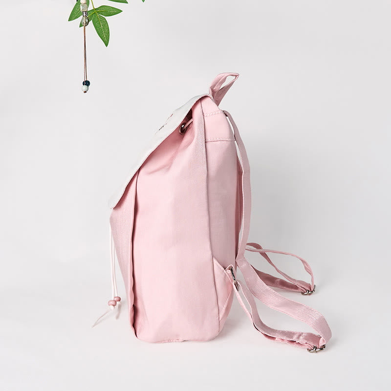 Foviel Handmade Pink Peony Flowers Embroidered Large Capacity Canvas Backpack