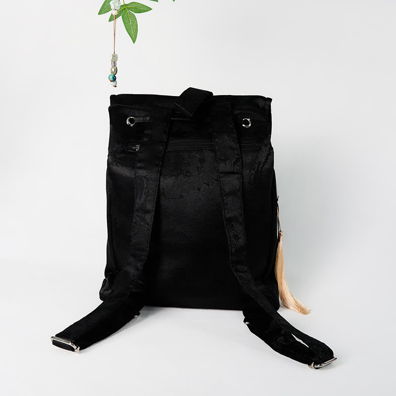 Sac à dos Foviel grande capacité en coton polyester brodé de pivoines noires faites à la main