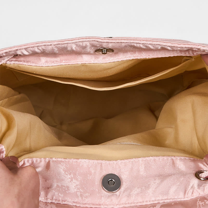 Foviel Handmade Pink Lotus Embroidered Large Capacity Polyester Cotton Backpack