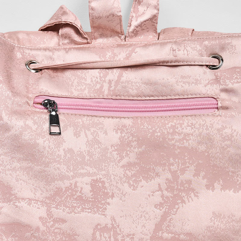 Foviel Handmade Pink Lotus Embroidered Large Capacity Polyester Cotton Backpack