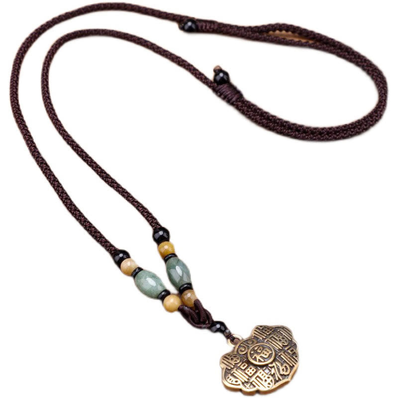 Buddha Stones Copper Brass Fu Character Luck Fortune Rope Necklace Pendant - image 4