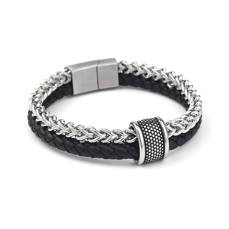 Foviel Leather Double Layer Titanium Steel Balance Magnetic Buckle Bracelet