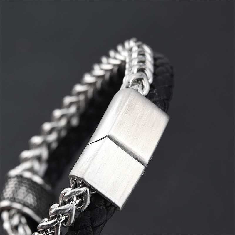 Foviel Leather Double Layer Titanium Steel Balance Magnetic Buckle Bracelet