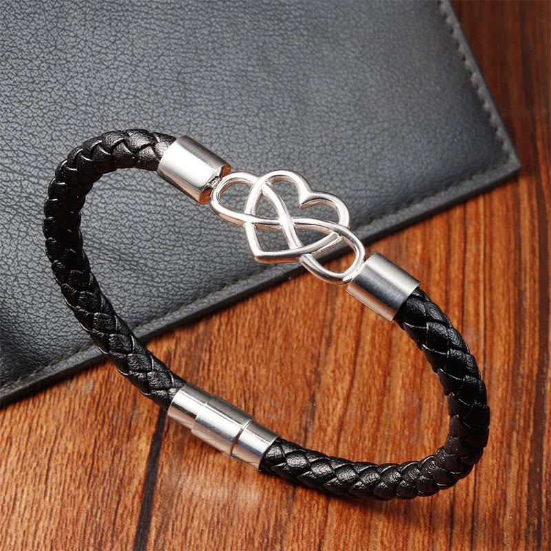 Foviel Endless Knot Heart Leather Titanium Steel Strength Buckle Bracelet