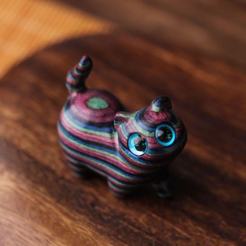 Buddha Stones Colored Sandalwood Carved Tilt Head Cat Healing Decoration - Cat - image 1