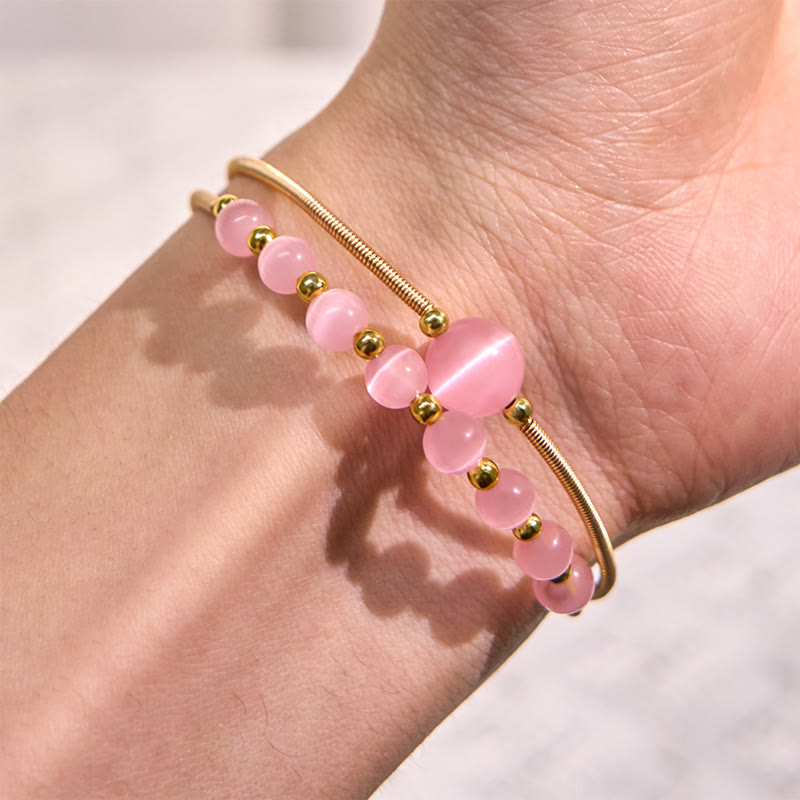 Foviel 14K Gold Filled Copper Pink Cat Eye Support Metal Cuff Bracelet Bangle
