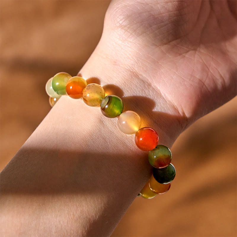 Bracelet Foviel en agate paon naturelle et colorée, courage et purification