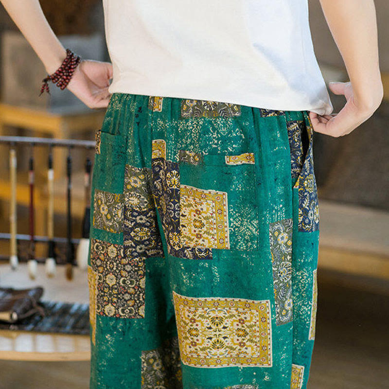 Pantalon sarouel d'été Foviel pour homme, longueur cheville, style patchwork à carreaux, avec poches