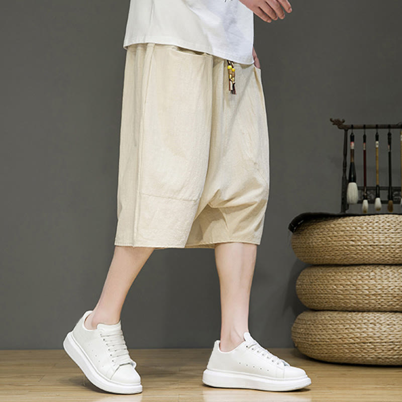 Foviel Casual Zugzug Baumwolle Leinen Herren Capri Harem Hose mit Taschen