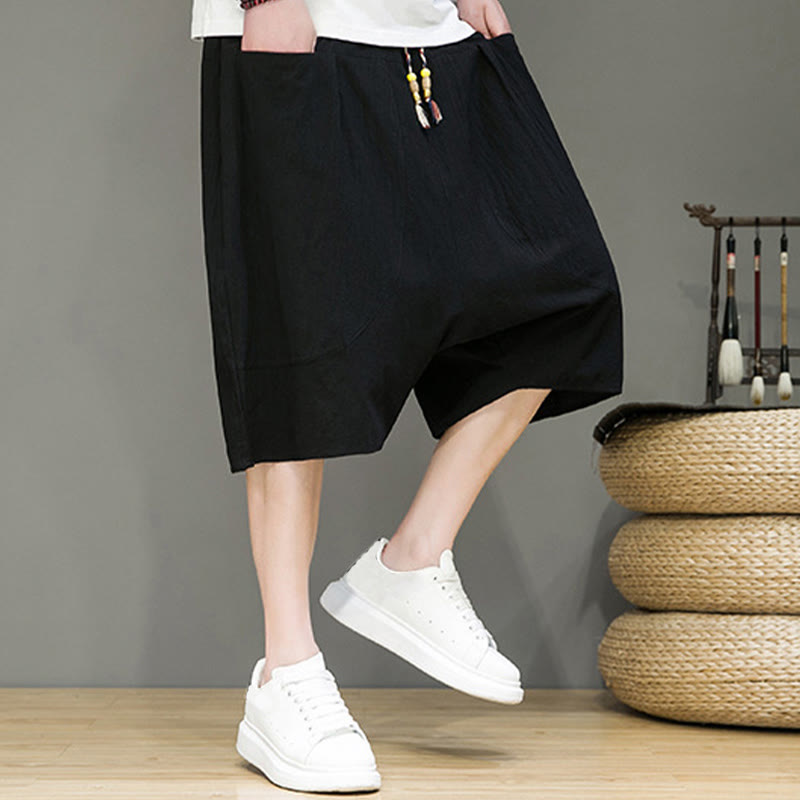 Foviel Casual Zugzug Baumwolle Leinen Herren Capri Harem Hose mit Taschen