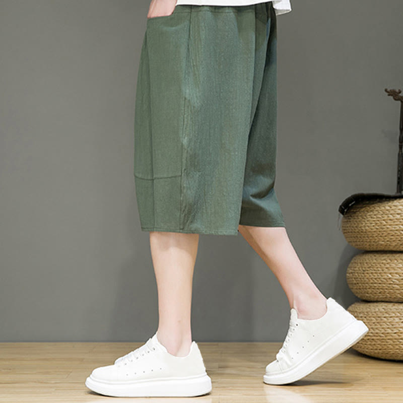 Foviel Casual Zugzug Baumwolle Leinen Herren Capri Harem Hose mit Taschen