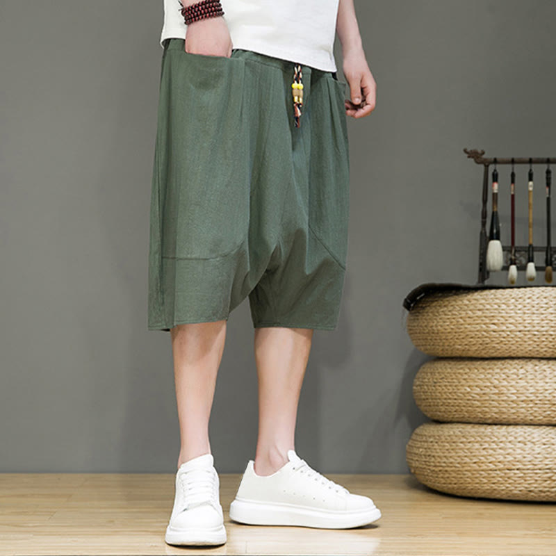 Foviel Casual Zugzug Baumwolle Leinen Herren Capri Harem Hose mit Taschen