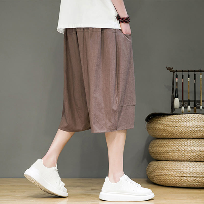 Foviel Casual Zugzug Baumwolle Leinen Herren Capri Harem Hose mit Taschen