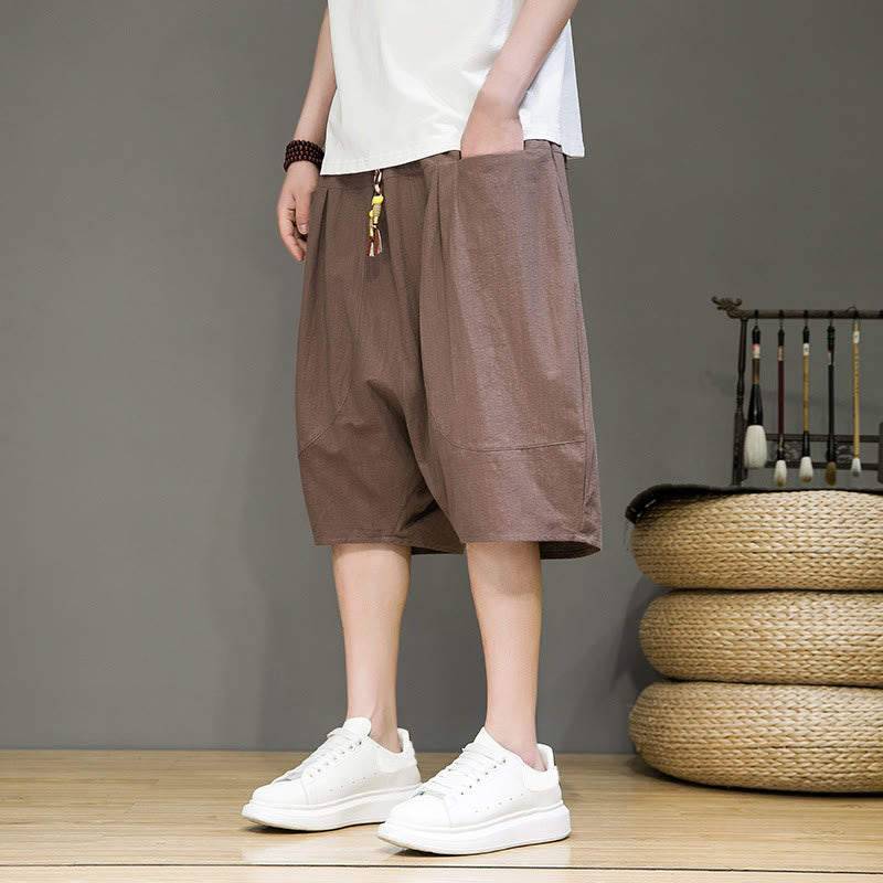 Foviel Casual Zugzug Baumwolle Leinen Herren Capri Harem Hose mit Taschen