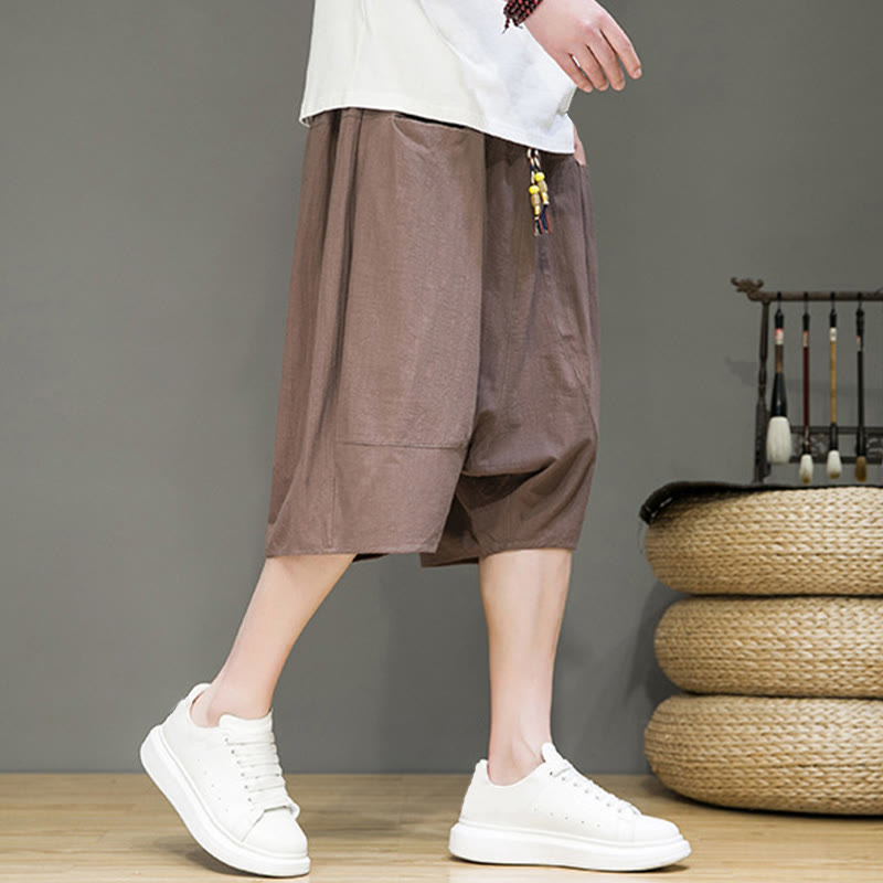 Foviel Casual Zugzug Baumwolle Leinen Herren Capri Harem Hose mit Taschen