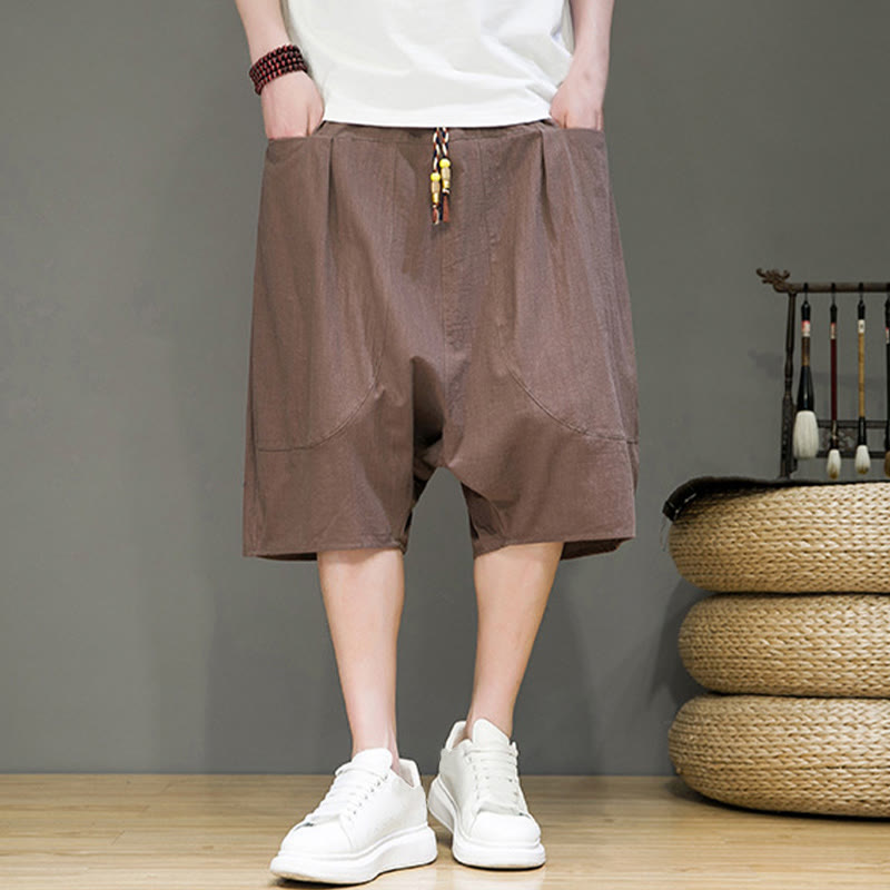 Foviel Casual Zugzug Baumwolle Leinen Herren Capri Harem Hose mit Taschen