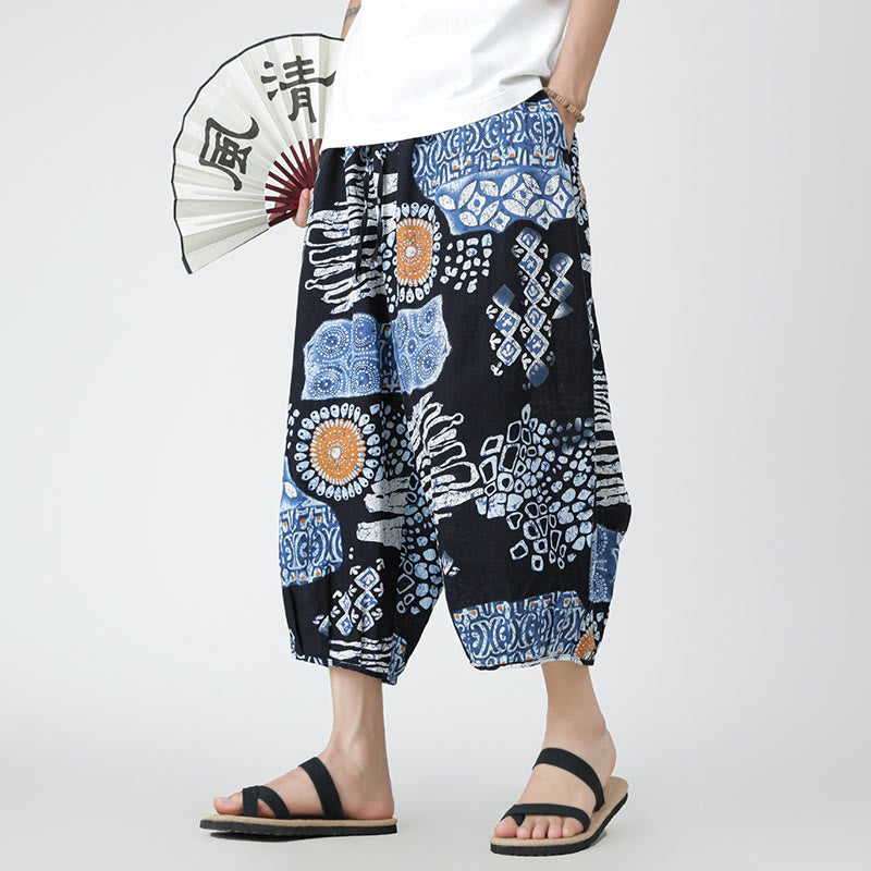 Buddha Stones Summer Square Patchwork Elephant Mandala Geometry Cotton Linen Men's 7-8 Length Pants With Pockets - image 39