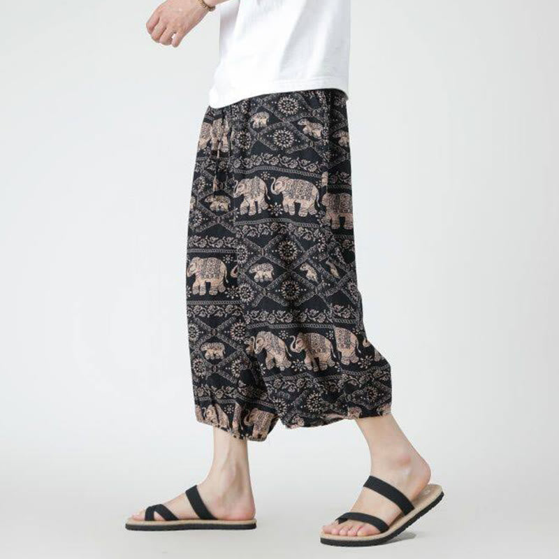 Buddha Stones Summer Square Patchwork Elephant Mandala Geometry Cotton Linen Men's 7-8 Length Pants With Pockets - Peru - US/UK/AU46,EU56 (5XL) - image 20