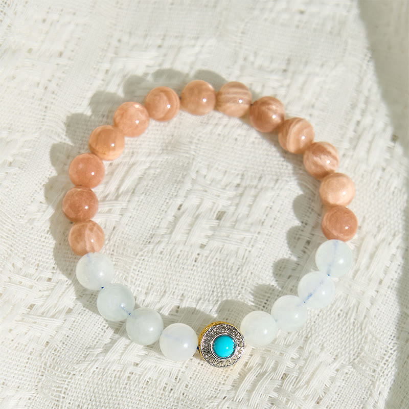 Foviel Natural Peach Moonstone Aquamarine Soothing Bracelet