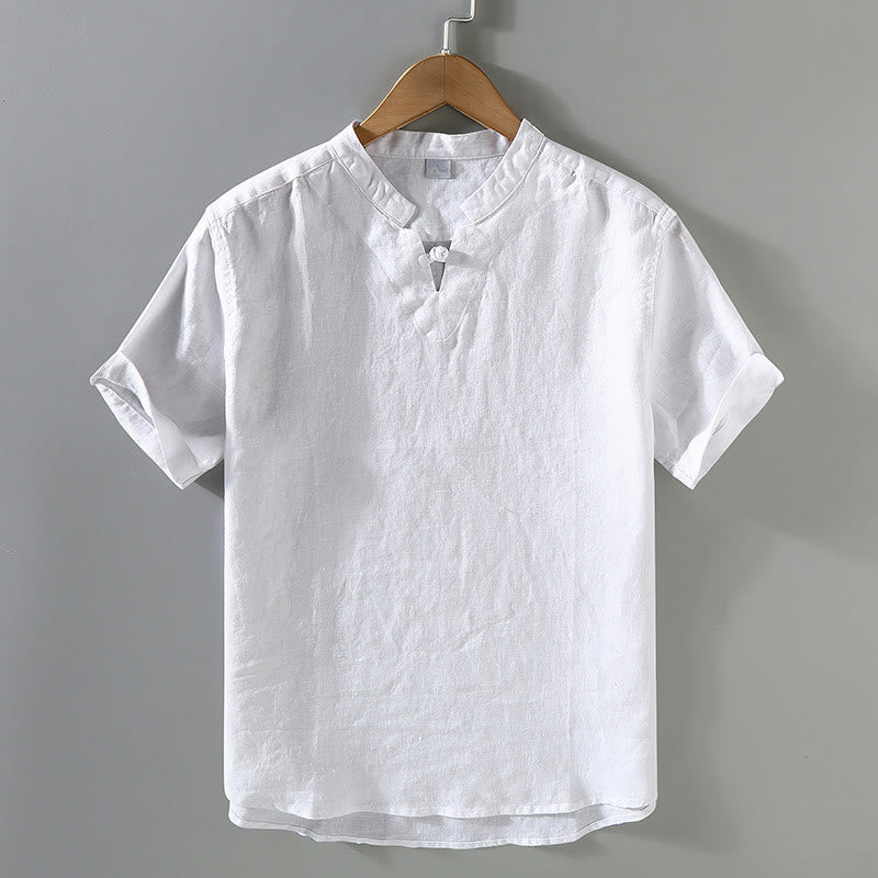 Buddha Stones Summer Solid Design Men's Short Sleeve Linen Shirt - White - US/UK/AU42,EU52 (3XL) - image 9