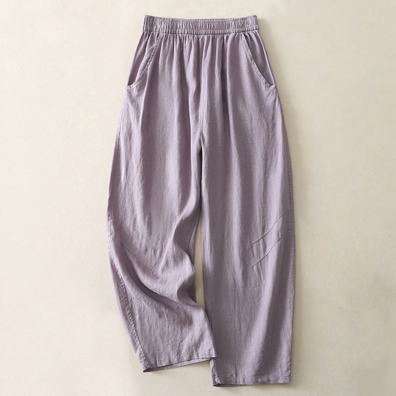 Buddha Stones Summer Daily Solid Color Elastic Waistband Design Women's Wide Leg Pants With Pockets - MediumPurple - US8-10,UK/AU12-14,EU40-42 (2XL) - image 4