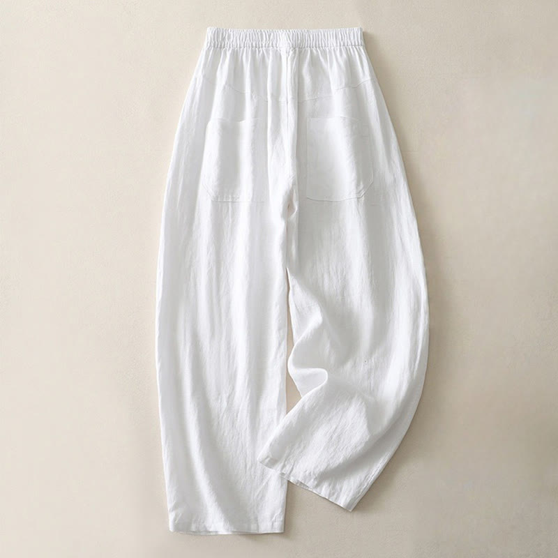 Buddha Stones Summer Daily Solid Color Elastic Waistband Design Women's Wide Leg Pants With Pockets - White - US8-10,UK/AU12-14,EU40-42 (2XL) - image 12