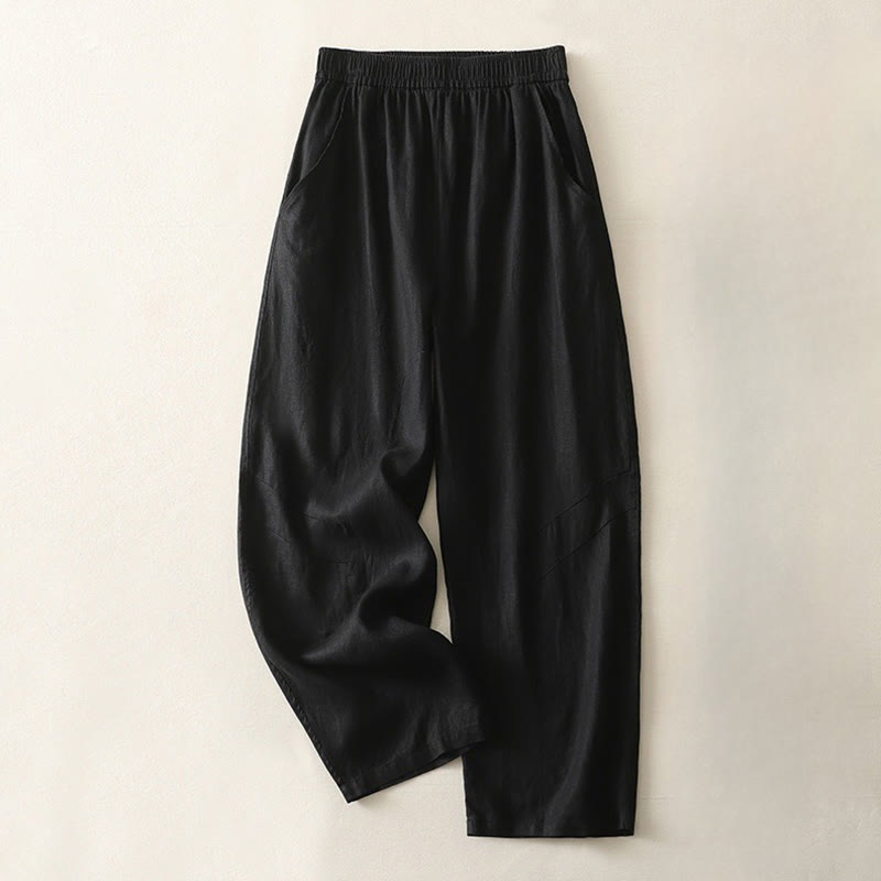 Buddha Stones Summer Daily Solid Color Elastic Waistband Design Women's Wide Leg Pants With Pockets - Black - US8-10,UK/AU12-14,EU40-42 (2XL) - image 22