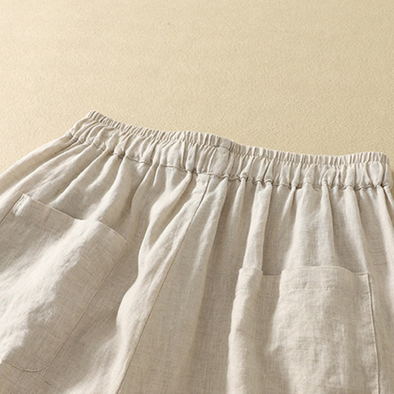 Buddha Stones Casual Retro Drawstring Embroidery Design Women's Cotton Linen 7-8 Length Pants With Pockets - image 5