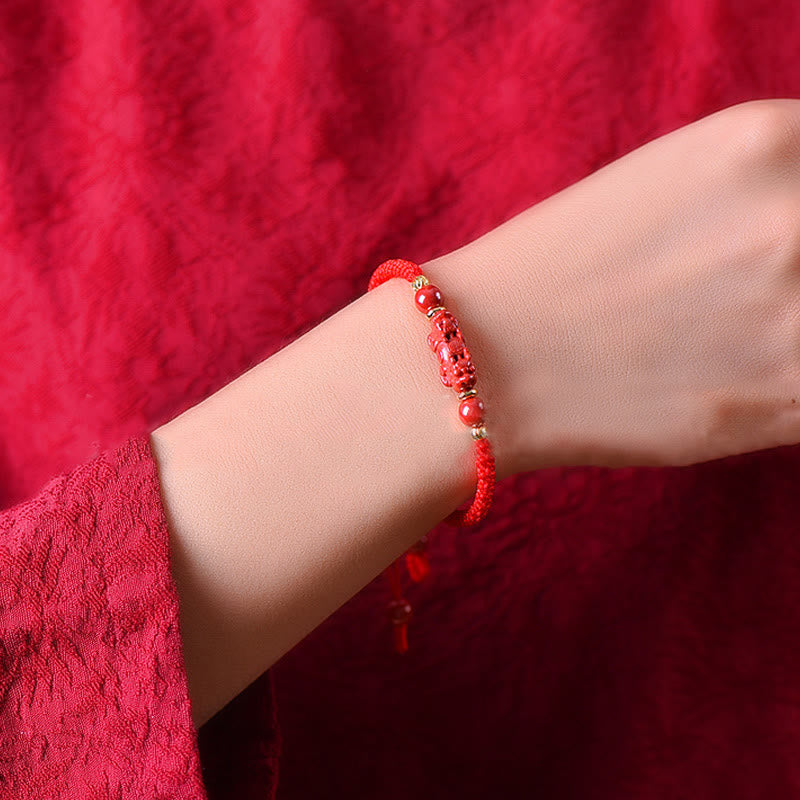Buddha Stones Handcrafted Pixiu Cinnabar Ruyi Stick Wealth Luck Braided Bracelet - image 3