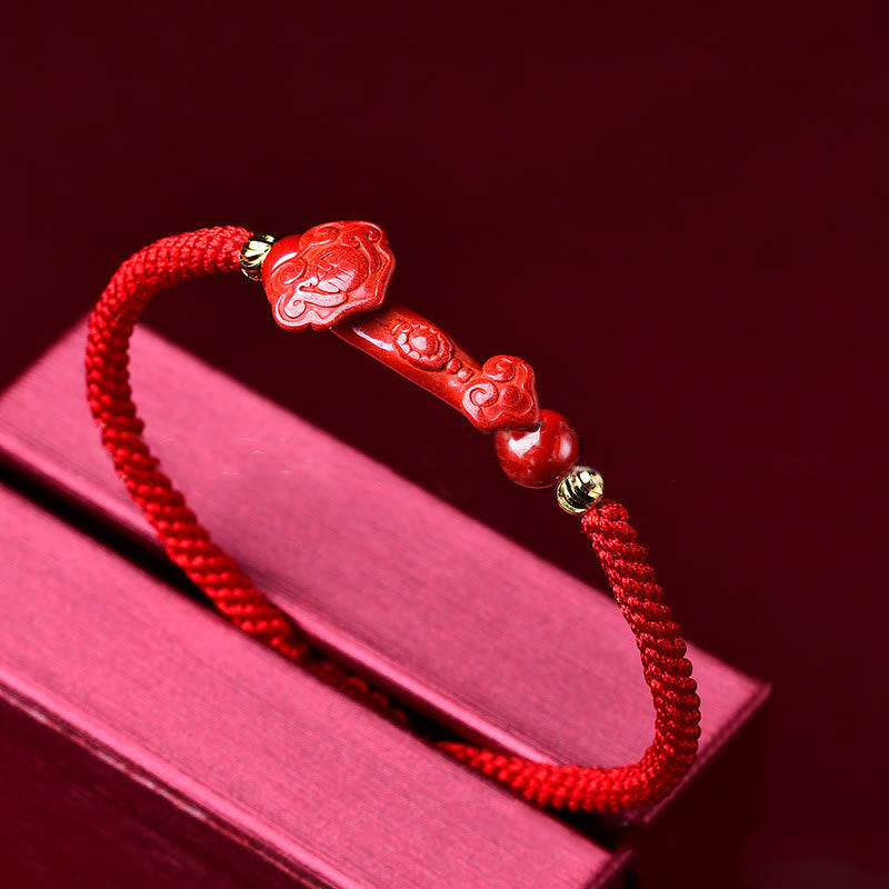 Buddha Stones Handcrafted Pixiu Cinnabar Ruyi Stick Wealth Luck Braided Bracelet - image 9