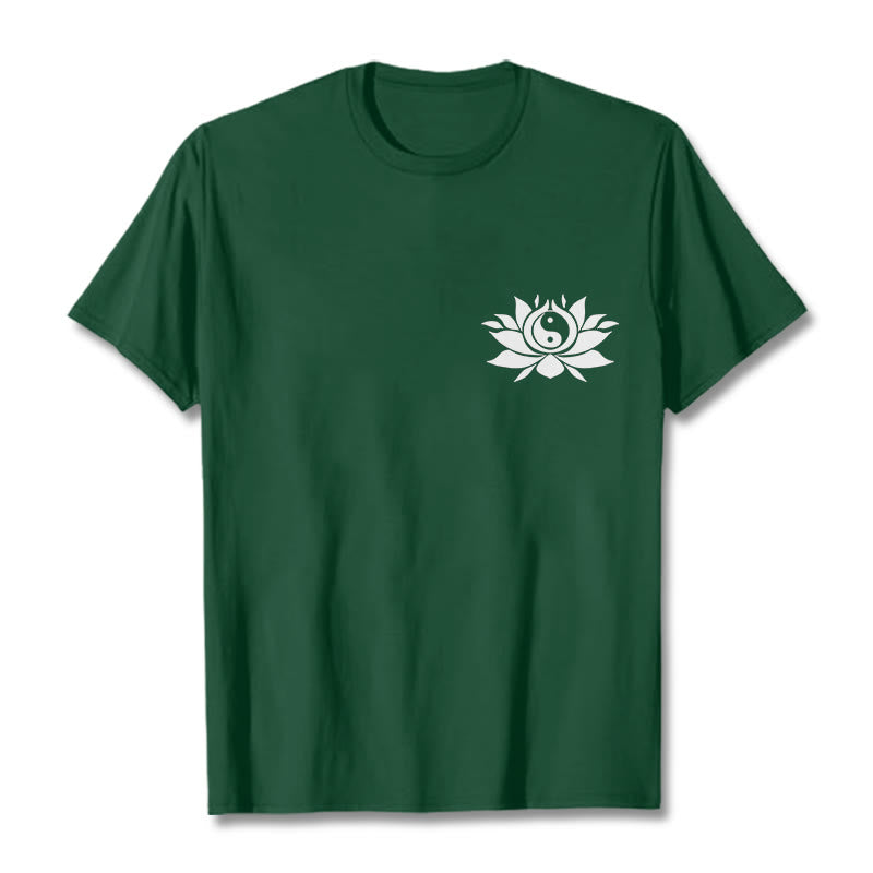 Buddha Stones Yin Yang Lotus Flower Design Tee T-shirt - ForestGreen - 2XL - image 6