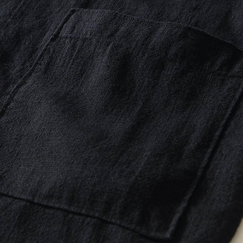 Buddha Stones Solid Color Men's Buttons Long Sleeve Cotton Linen Shirt With Pockets - image 14