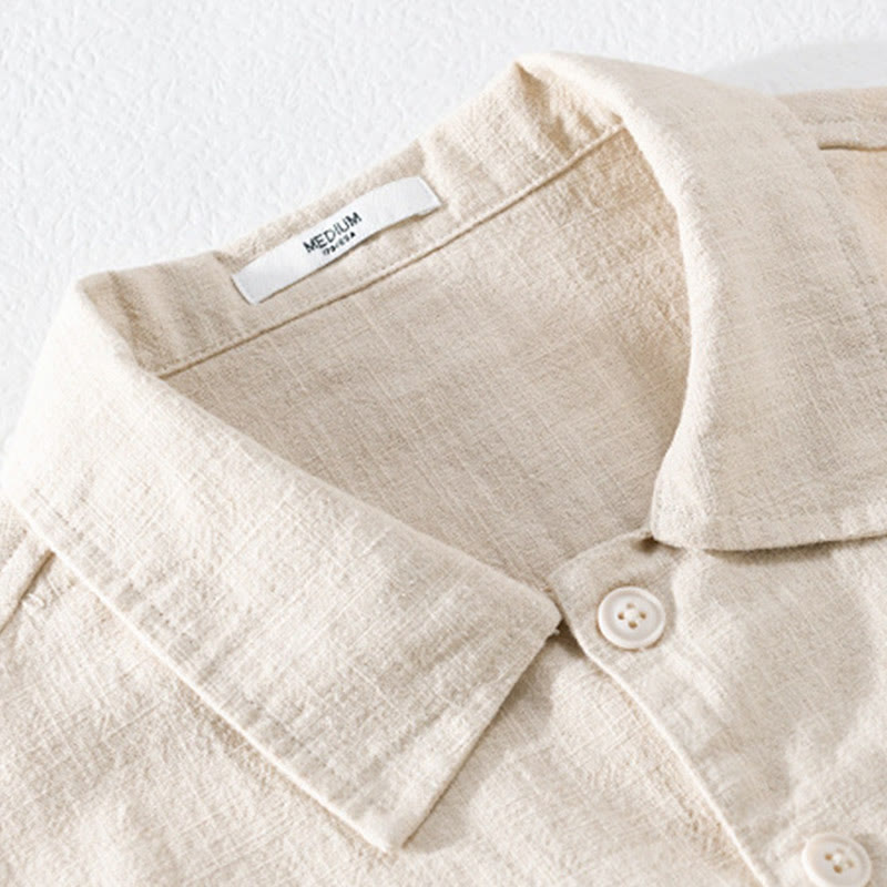 Buddha Stones Commute Fall Solid Color Lapel Men's Long Sleeve Cotton Linen Shirt With Pocket - image 1