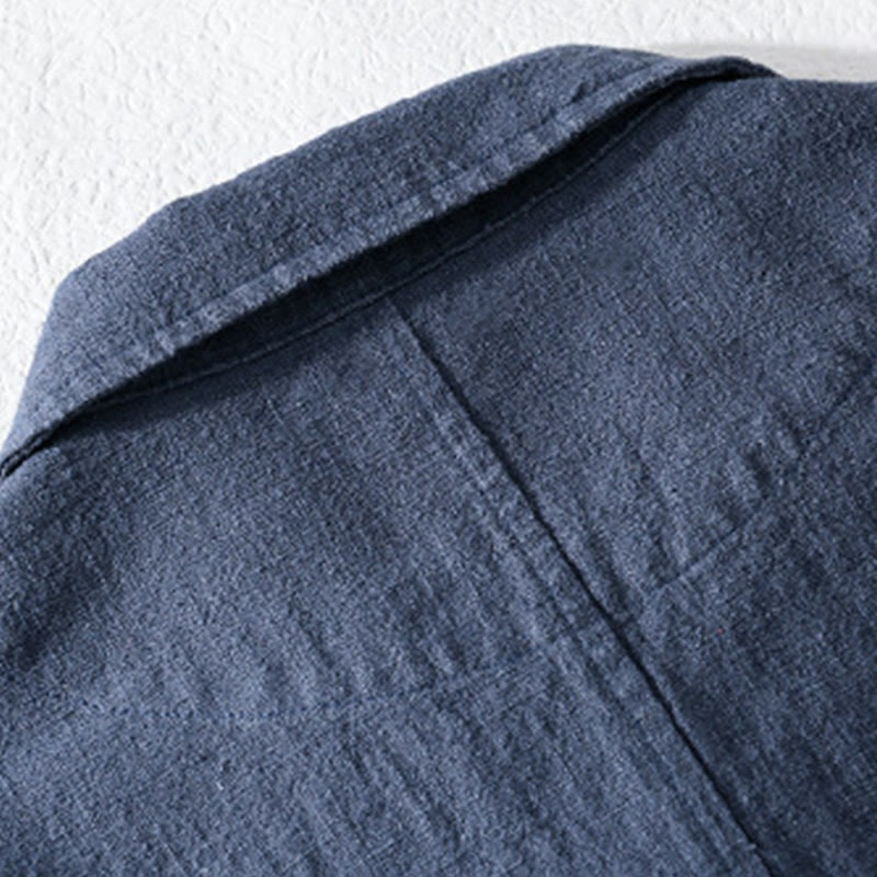 Buddha Stones Commute Fall Solid Color Lapel Men's Long Sleeve Cotton Linen Shirt With Pocket - image 16