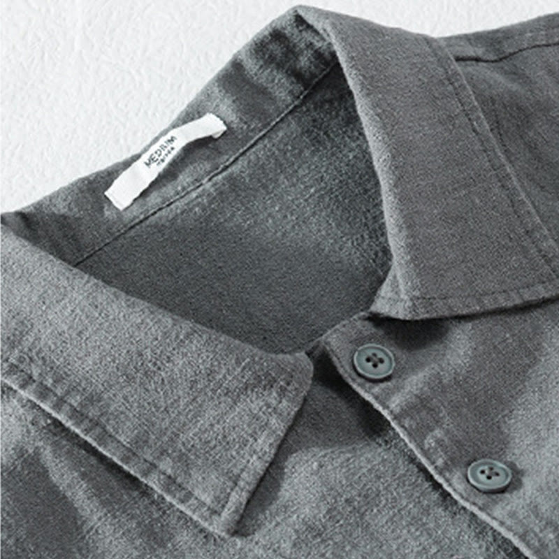 Buddha Stones Commute Fall Solid Color Lapel Men's Long Sleeve Cotton Linen Shirt With Pocket - image 10