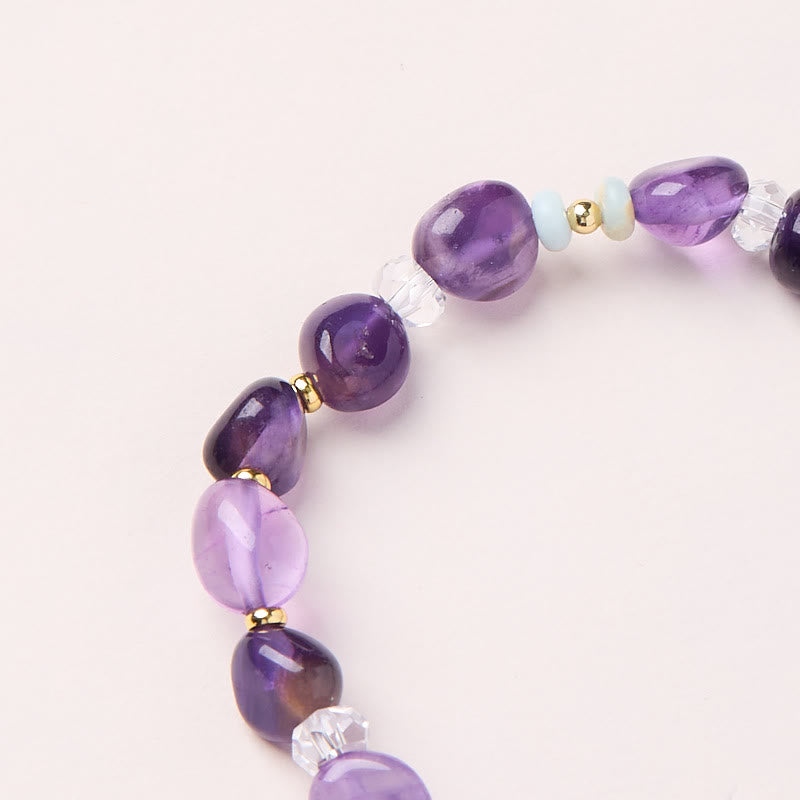 Buddha Stones Natural Irregular Amethyst Shoushan Stone White Crystal Healing Bracelet - image 4