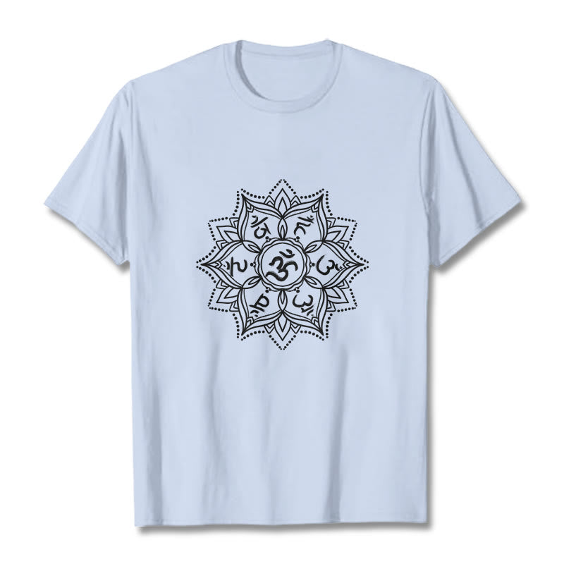 Buddha Stones Mandala Flower Om Mani Padme Hum Sanskrit Mantra Tee T-shirt - LightCyan - 2XL - image 19