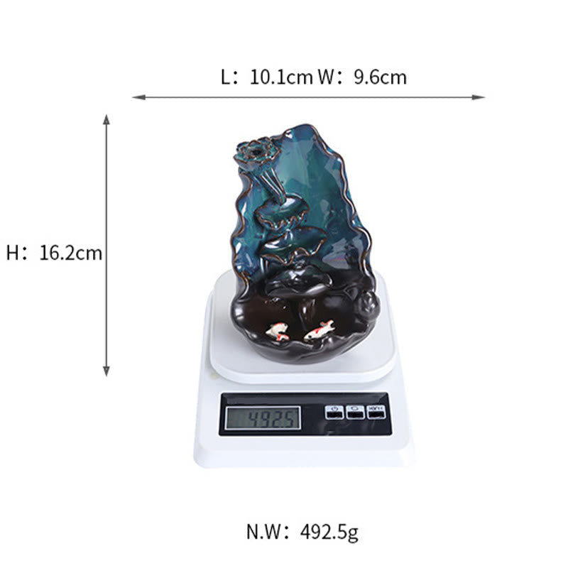Buddha Stones Blue Lotus Leaf Ceramic Backflow Smoke Fountain Spiritual Incense Burner Decoration - image 10