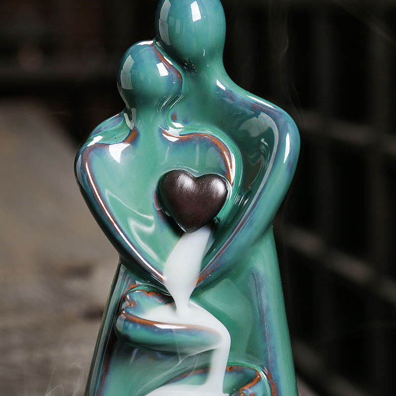 Buddha Stones Lovers Couple Embrace Love Ceramic Backflow Smoke Fountain Healing Incense Burner Decoration - image 8