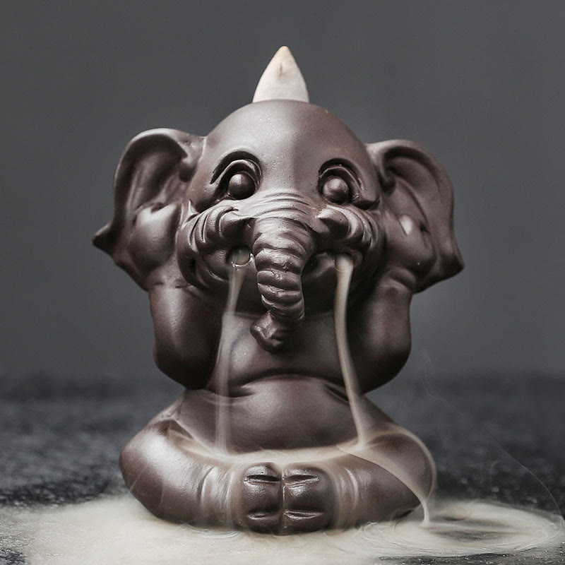 Buddha Stones Cute Elephant Purple Clay Backflow Smoke Fountain Peace Healing Incense Burner Decoration - Don't Listen 6.6*8.5*9.3cm - image 16