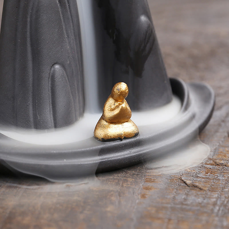 Buddha Stones Little Monk Mountains Flowing Water Purple Clay Ceramic Healing Backflow Incense Burner Decoration - image 11