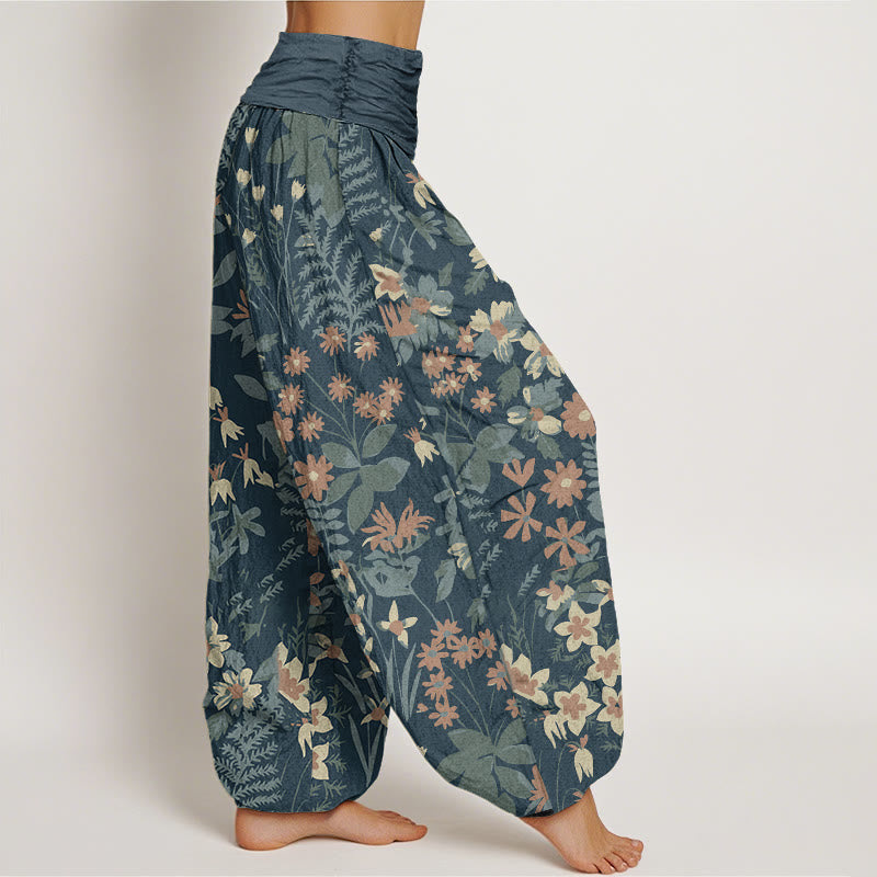 Buddha Stones Casual Daisy Flowers Leaves Design Women's Elastic Waist Harem Pants - image 2