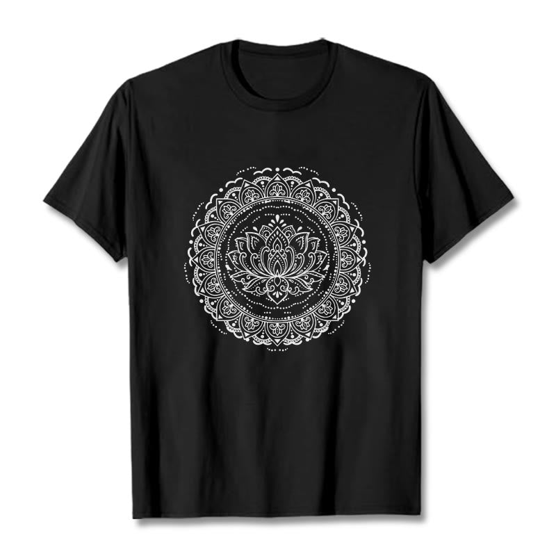 Buddha Stones Mandala Lotus Flower Pattern Tee T-shirt - Black - 2XL - image 5