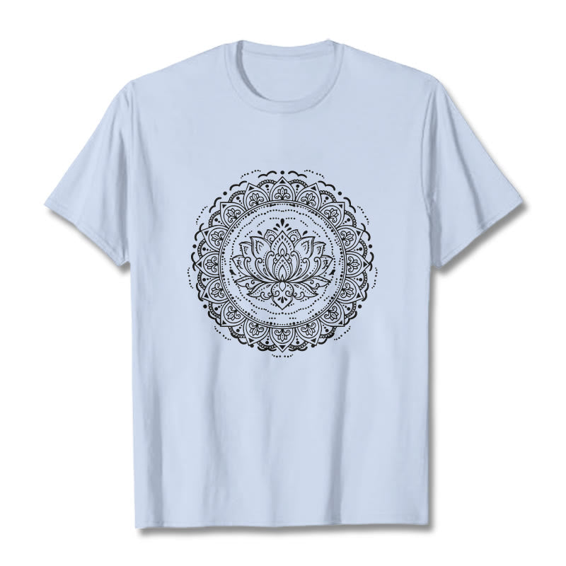 Buddha Stones Mandala Lotus Flower Pattern Tee T-shirt - LightCyan - 2XL - image 19